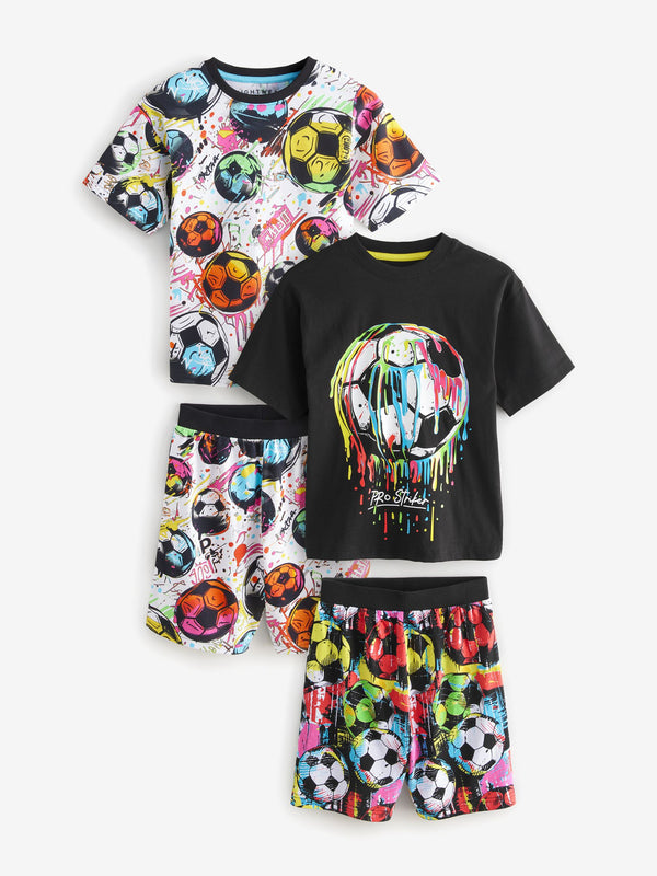 Black/ Multi Bright Football Short Pyjamas 2 Pack (3-16yrs)