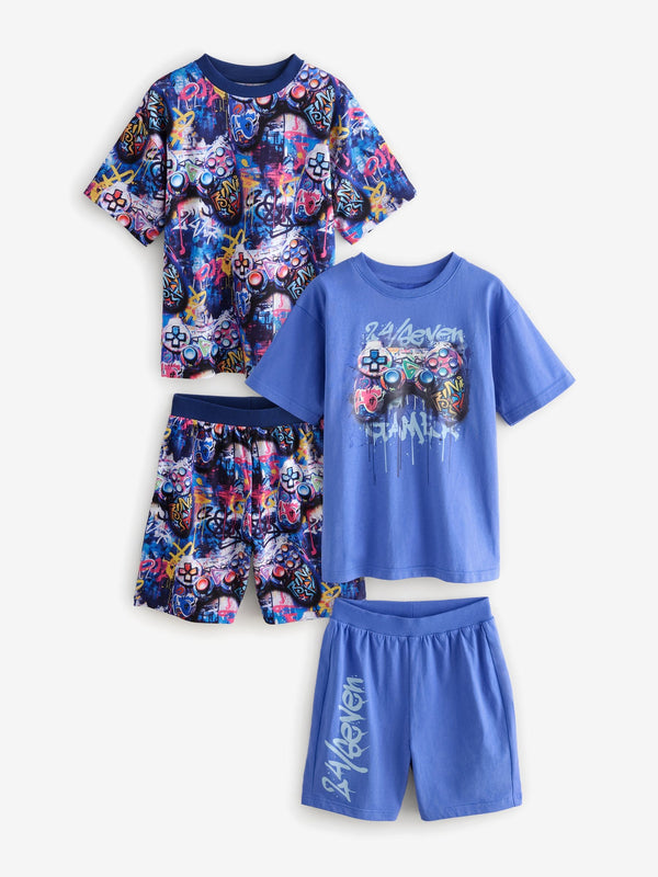Multi Bright Graffiti Gamer Short Pyjamas 2 Pack (3-16yrs)