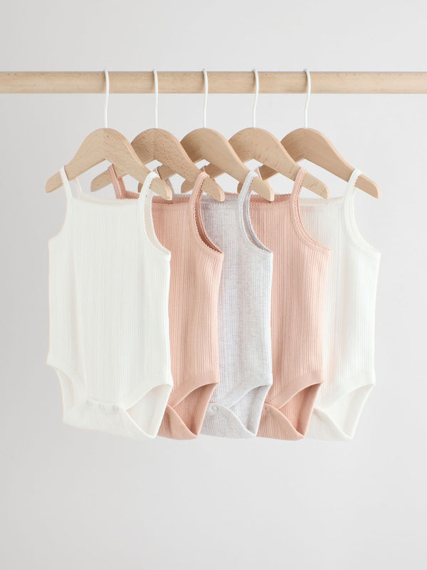 Pink pointelle Baby Strappy 100% Cotton Vest Bodysuits 5 Pack