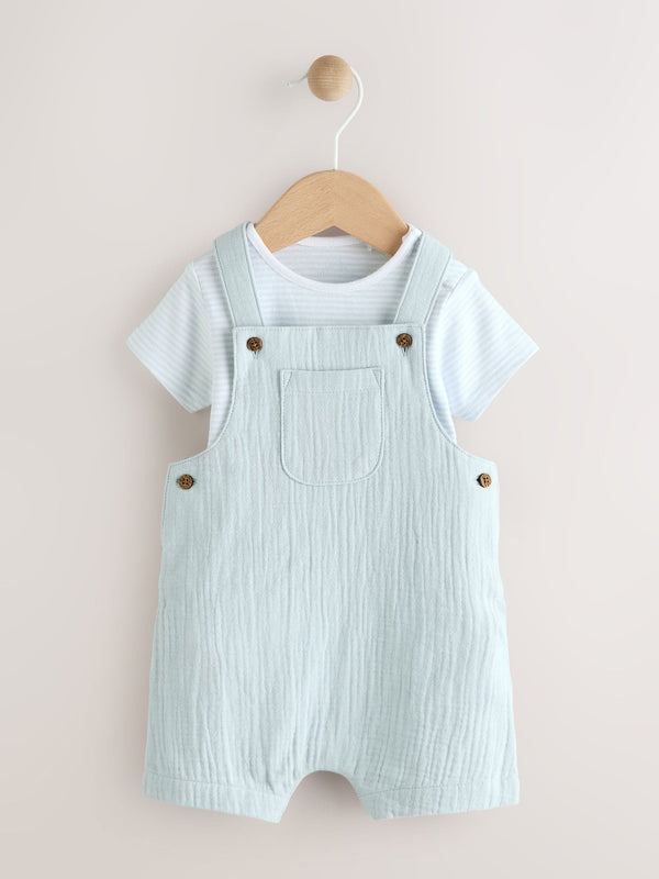 Blue Woven Dungaree and Bodysuit Baby Set (0mths-2yrs)