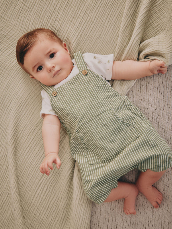 Green Stripe Woven Dungaree and Bodysuit Set (0mths-2yrs)