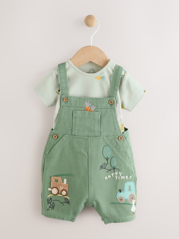 Green Farm Baby Dungarees and Bodysuit Set (0mths-2yrs)