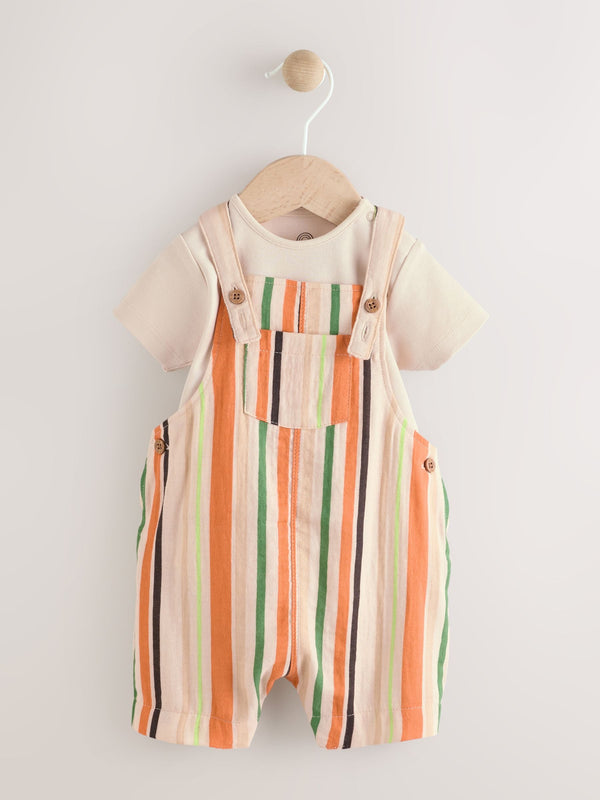 Rust Stripe Woven Dungaree and Bodysuit Set (0mths-2yrs)