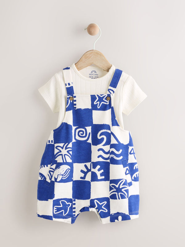 Blue Checkerboard Jersey 100% Cotton Dungaree and Bodysuit Baby Set (0mths-2yrs)