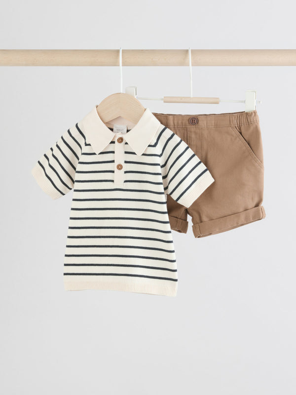 Navy/Camel Baby Knitted Top and Short Set (0mths-2yrs)