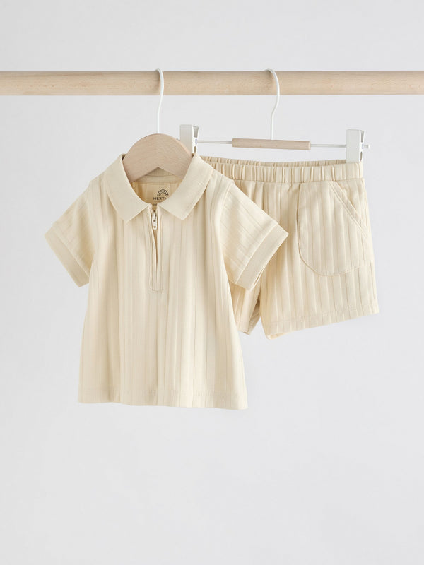 Neutral Polo Top and Shorts Baby Set