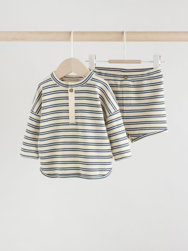 Blue/Cream Stripe Baby Top and Shorts Set