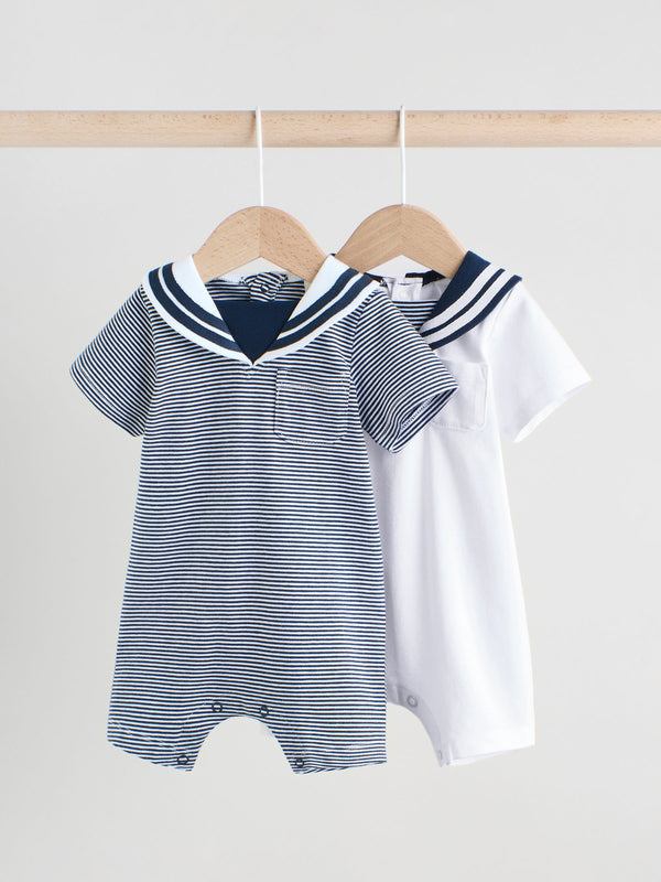 Navy/White Textured Baby Rompers 2 Pack