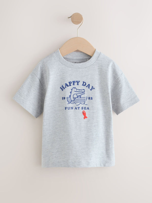 Grey Fishing Crocodile Short Sleeve 3D Padded Character T-Shirt (3mths-7yrs)