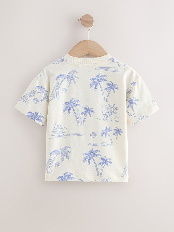 White/Blue Palm Tree Short Sleeve All-Over Print T-Shirt (3mths-7yrs)