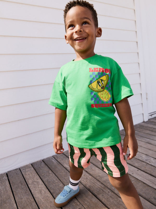 Green Lemon Squeezy Short Sleeve Back Print T-Shirt (3mths-7yrs)