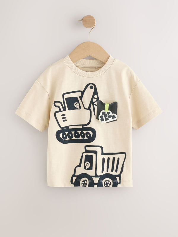 White Digger Interactive Pocket Short Sleeve Transport T-Shirt (3mths-7yrs)