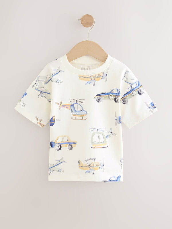 White Classic Transport Short Sleeve All-Over Print T-Shirt (3mths-7yrs)