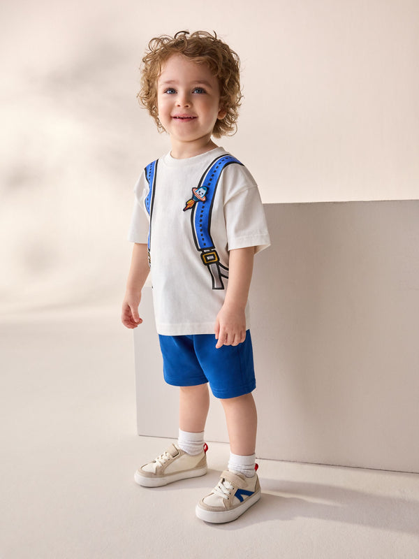 Cobalt Blue 100% Cotton Short Sleeve Back Print T-Shirt And Shorts Set (3mths-7yrs)