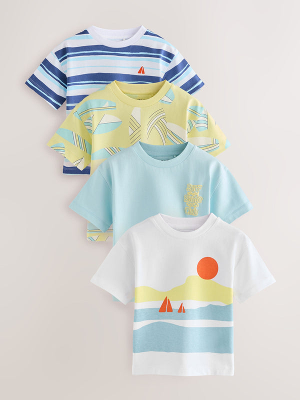 Blue/Yellow Surf Short Sleeve T-Shirts 4 Pack (3mths-7yrs)