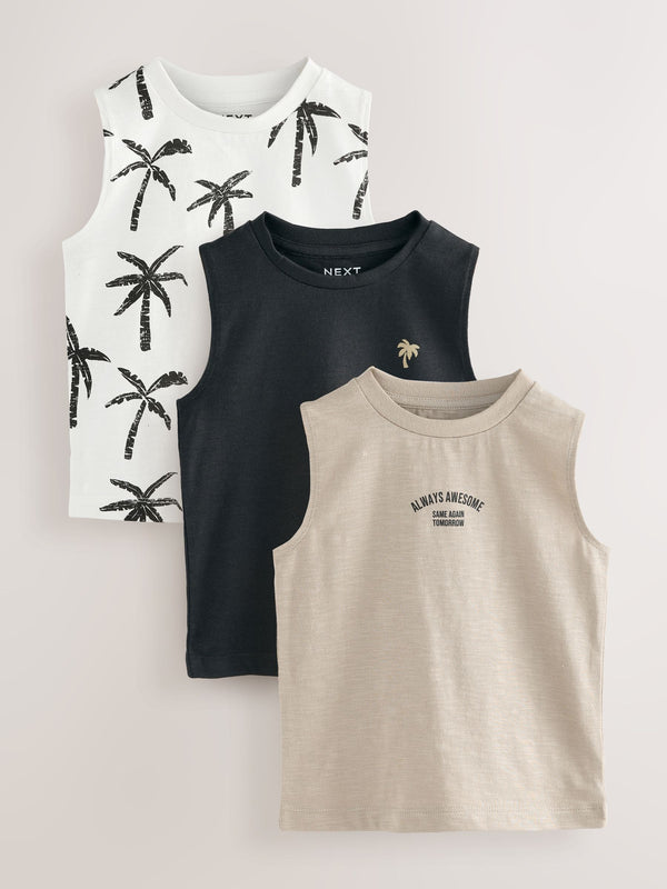 Multi Palm Tree 100% Cotton Vests 3 Pack (3mths-7yrs)