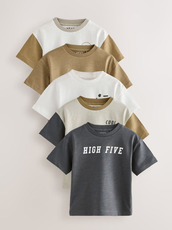 Multi Neutral Slogan Short Sleeve T-Shirts 5 Pack (3mths-7yrs)