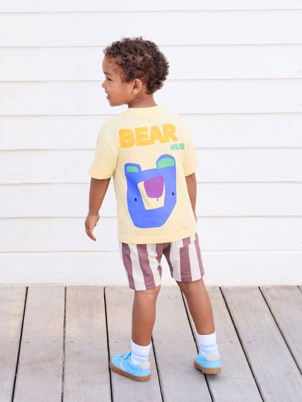 Light Yellow 100% Cotton Short Sleeve Back Print T-Shirt And Shorts Set (3mths-7yrs)