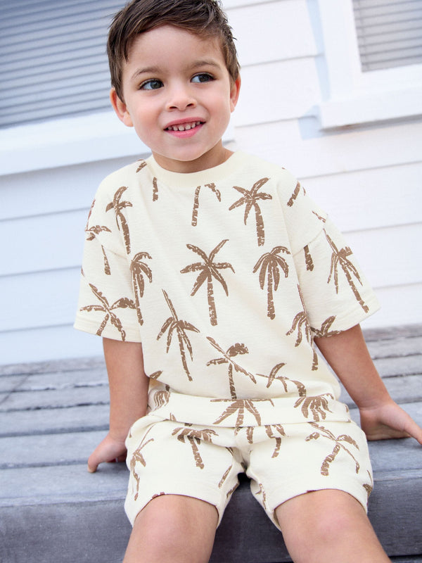White 100% Cotton All-Over-Print Short Sleeve T-Shirt & Shorts Set (3mths-7yrs)