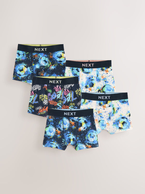 Blue Football Print Boxers 5 Pack (2-16yrs)