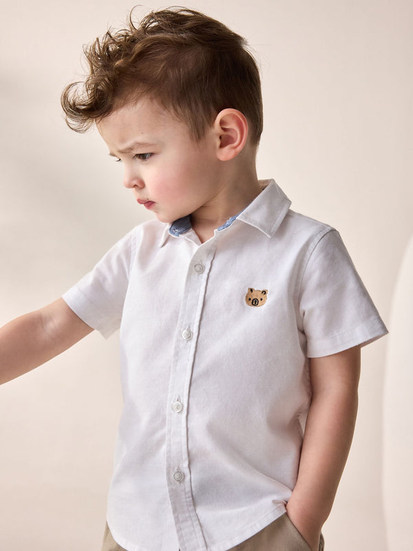 White Bear Embroidery Short Sleeve Oxford Character Shirt (3mths-7yrs)