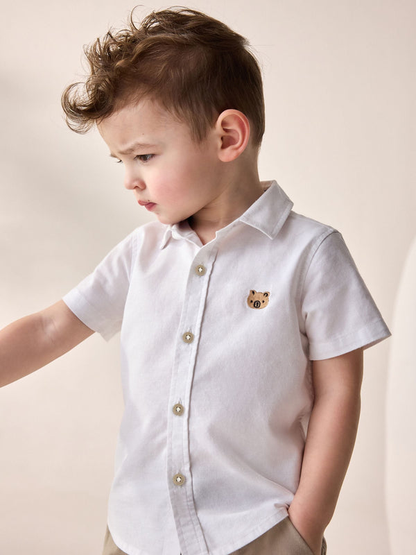 White Bear Embroidery Short Sleeve Oxford Character Shirt (3mths-7yrs)