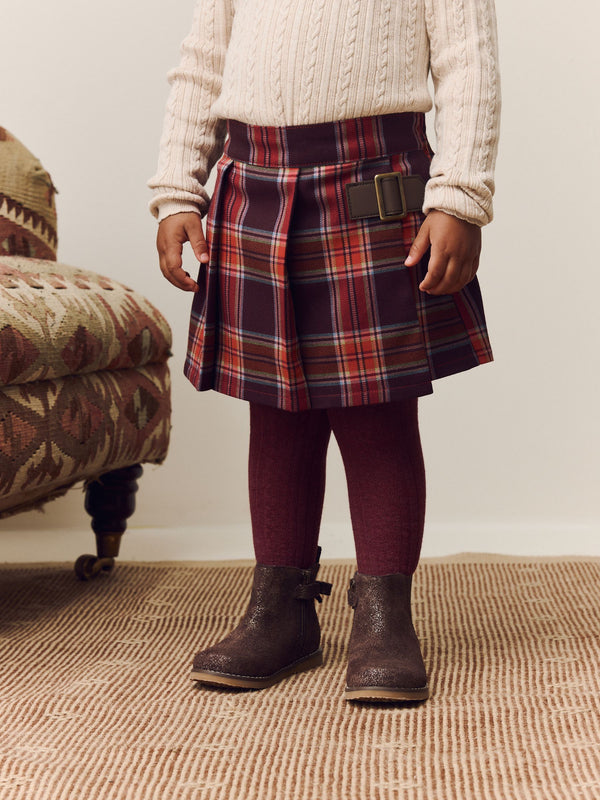 Burgundy Red Check Skort and Tights Set (3mths-7yrs)