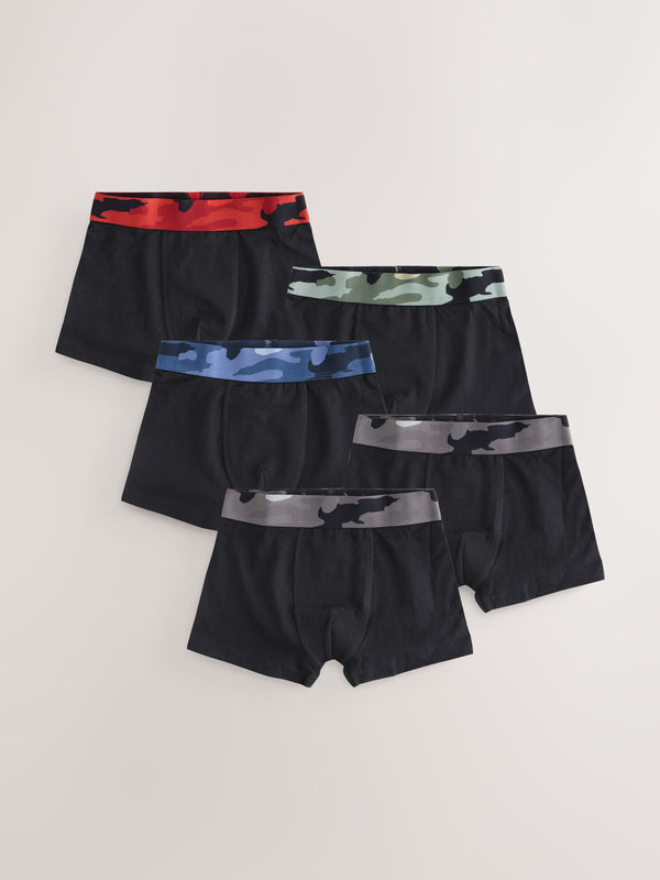 Black with Camo Waistband Boxers 5 Pack (2-16yrs)