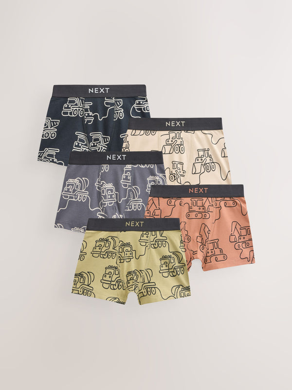 Linear Digger Print Pattern Trunks 5 Pack (1.5-16yrs)