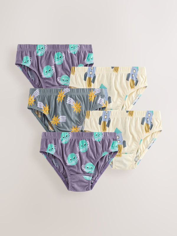 Space Print 100% Cotton Printed Briefs 5 Pack (1.5-10yrs)