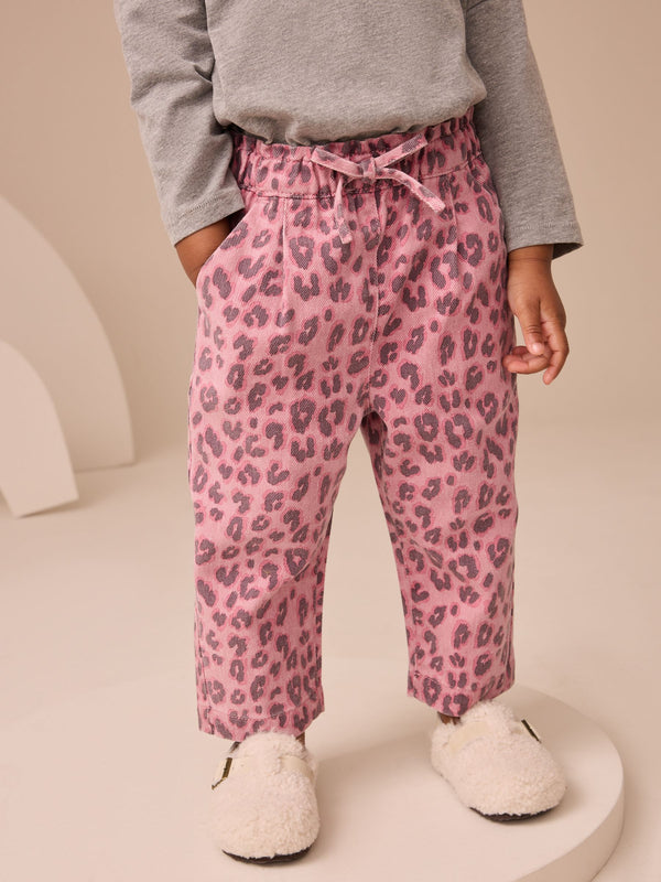 Pink Animal Print Tie Waist Jeans (3mths-7yrs)