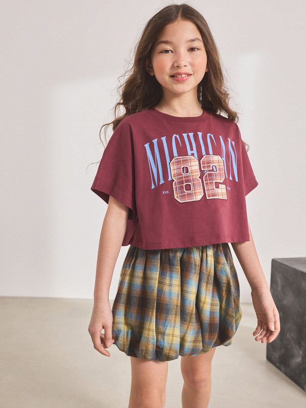 Blue Check Puffball Skirt (3-16yrs)