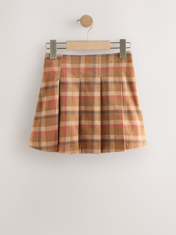 Tan Brown Pleated Check Skirt (3-16yrs)