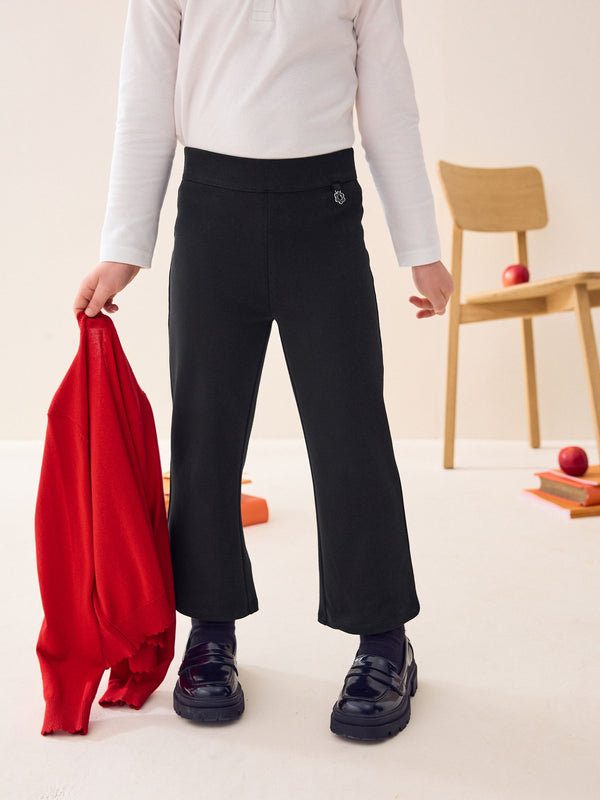 Black Shorter Length Pull-On Cotton Rich Stretch Boot Cut School Trousers (3-16yrs)
