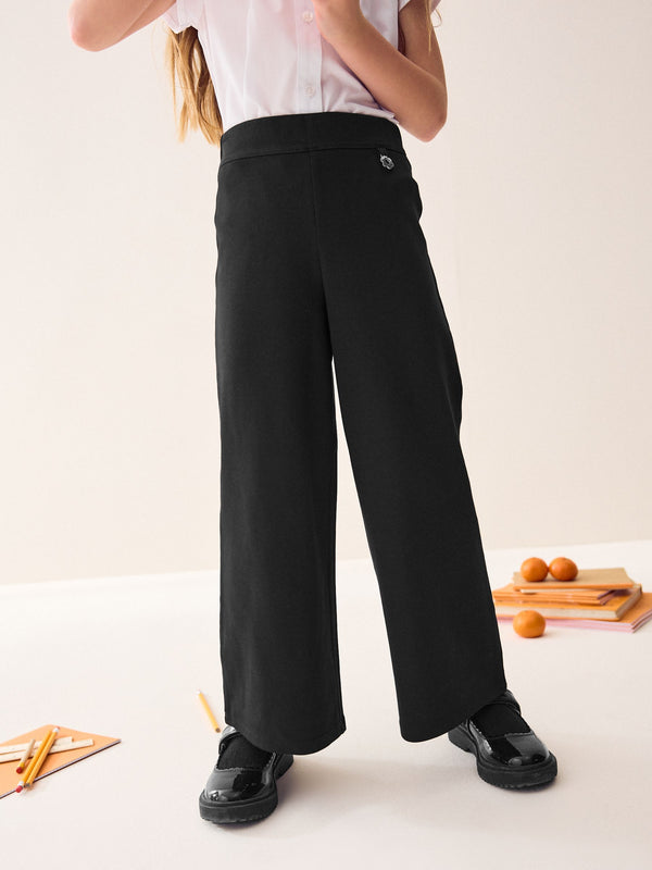 Black Pull-On Cotton Rich Jersey Stretch Wide Leg Trousers (3-17yrs)