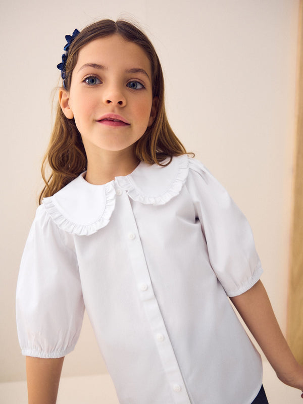 White Touch Fastening Cotton Rich Frill Collar School Blouse (3-14yrs)