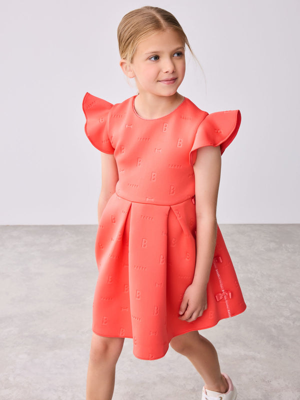 Baker by Ted Baker Coral Pink Side Bow Detail Embossed Scuba Dress