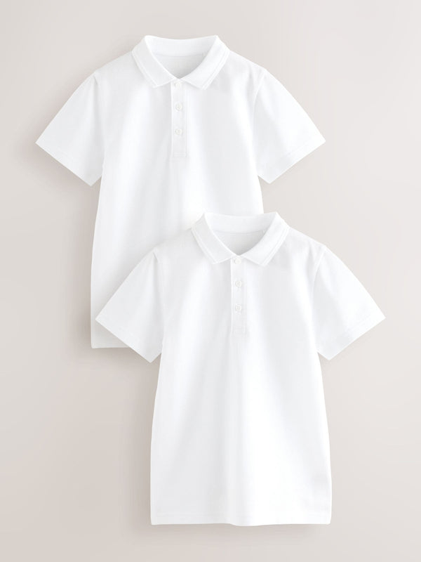 White Slim Fit Cotton School Short Sleeve Polo Shirts 2 Pack (3-16yrs)