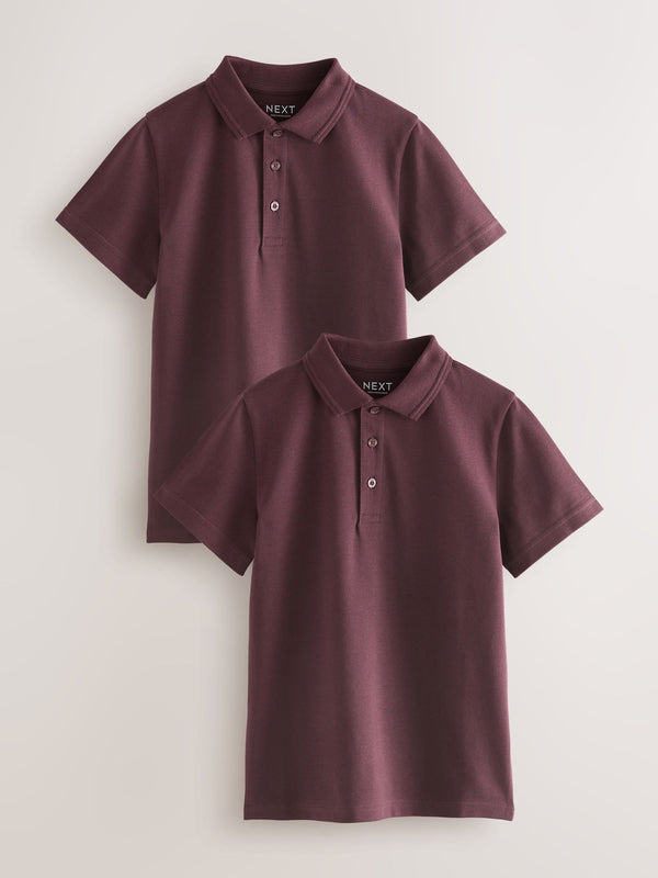 Burgundy Red Regular Fit Cotton School Short Sleeve Polo Shirts 2 Pack (3-16yrs)