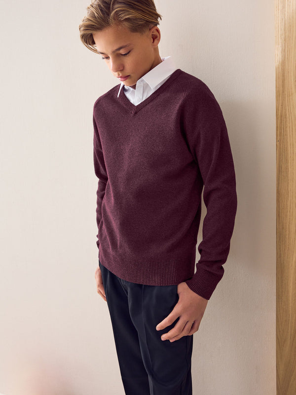 Burgundy Red Knitted V-Neck School Jumper (3-16yrs)