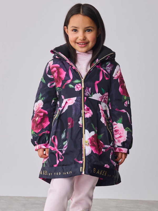 Baker by Ted Baker Navy Shower Resistant Branded Hem Raincoat
