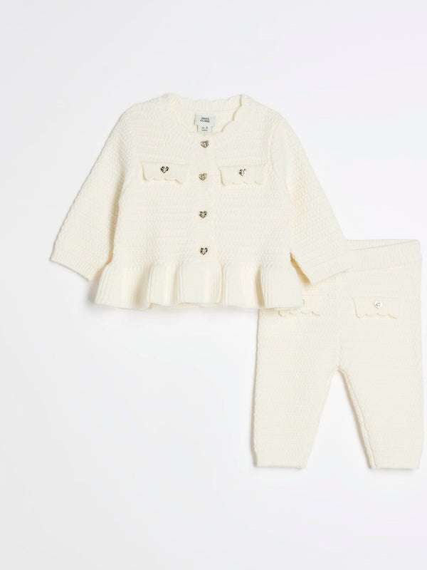 River Island Cream Baby Girls Peplum 100% Cotton Cardigan Set