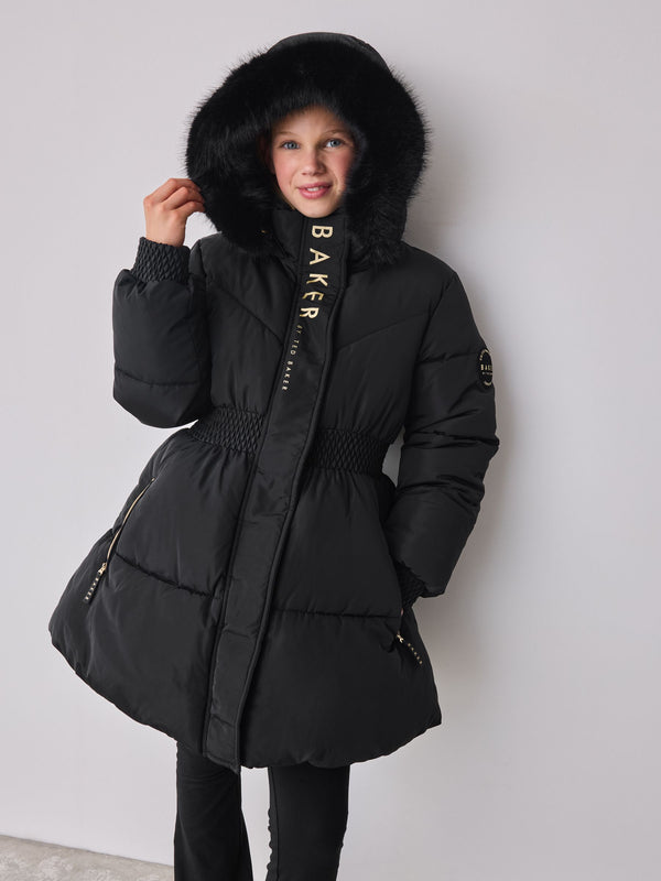 Baker by Ted Baker Shower Resistant Skirted Padded Black Coat