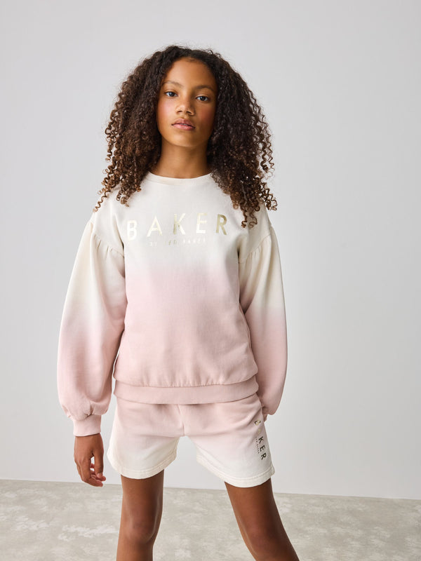Baker by Ted Baker Pink/Lilac 2 Piece Ombre Sweat Top & Shorts Set