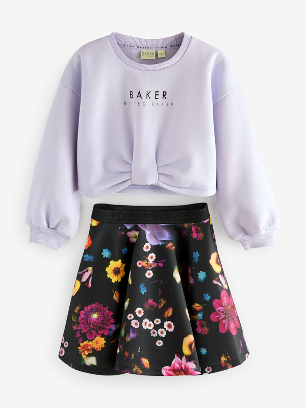 Baker by Ted Baker 2 Piece Bow Sweatshirt and Floral Scuba Skirt Set