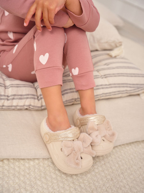 Bone Faux Fur Lined Clog Slippers