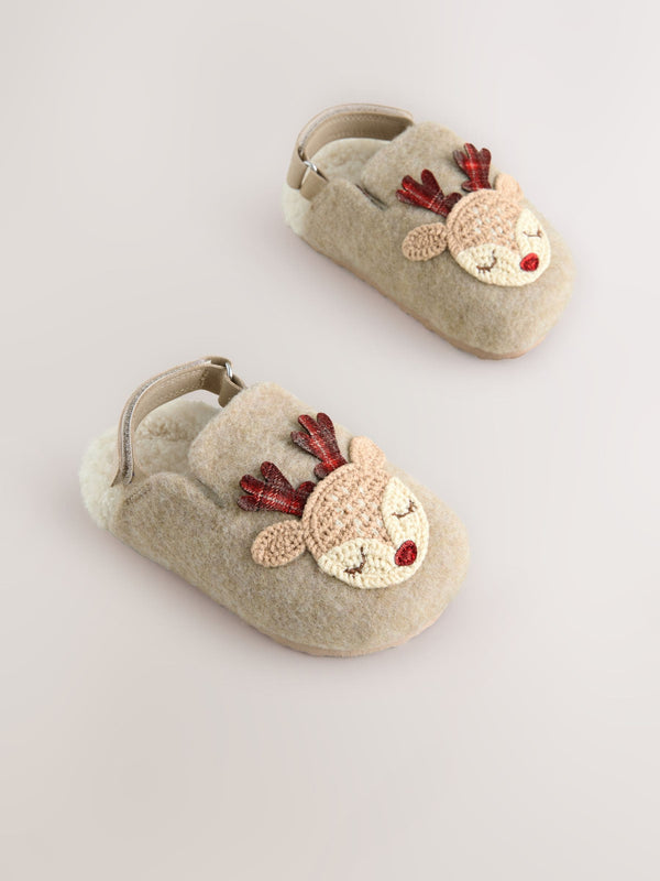 Neutral Christmas Reindeer Clog Slippers