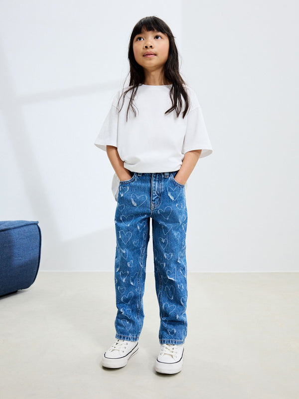 Mid Blue Denim Heart Straight Leg Jeans (3-16yrs)