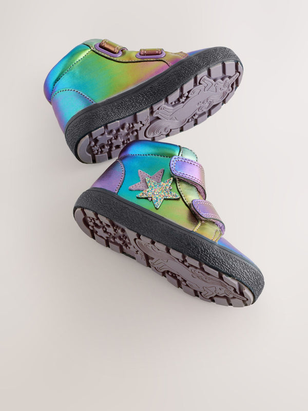Metallic Star Standard Fit (F) Touch Fasten High Top Trainers