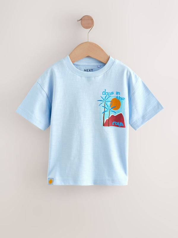 Blue Seaside Short Sleeve Back Print T-Shirt (3mths-7yrs)